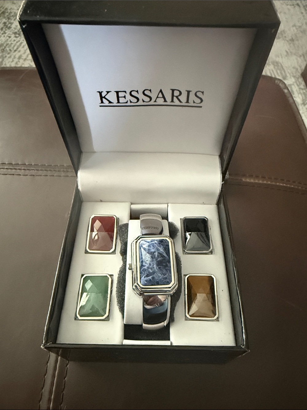 Interchangeable Stone Watch & Bracelet Set - Blue Main Stone